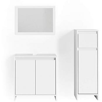 Conjunto de Muebles de Baño Emma, Blanco, 3 Piezas con Mueble Alto y Espejo