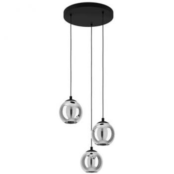 Lámpara Colgante Ariscani Negra 3 Luces E27 con Cristal Ahumado