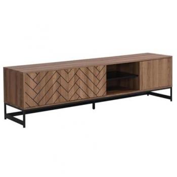 Mueble TV CARATANA - 3 puertas y 2 estantes - MDF - Natural y negro