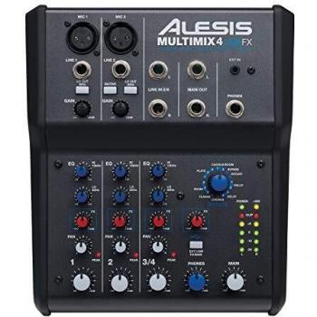 Alesis MultiMix 4 USB FX – 4 Channel Compact Studio Mixer with Built In Effects & USB Audio Interface for Home Studio Recording