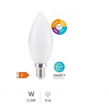 Bombilla LED Vela Inteligente 5,5W E14 RGB + CTT Regulable WiFi y Bluetooth
