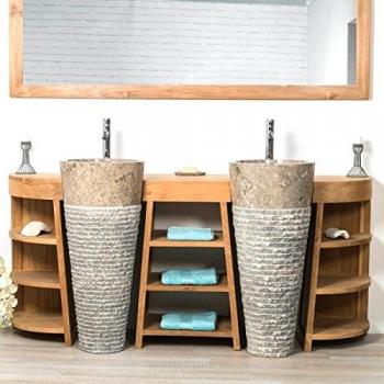 Mueble de baño de teca doble 180cm con lavabos gris Wanda Collection Florencia