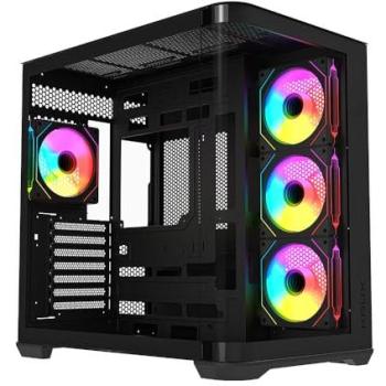 Caja para PC ATX/E-ATX Krux Tano - Cristal templado panorámico, 4 ventiladores ARGB PWM de 120 mm, USB-C, Hub ARGB/PWM, GPU hasta 420 mm, color