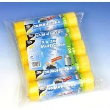 1 cartón Papstar=5 x 100 bolsas de basura con cierre, 60 l 71 cm x 64 cm HDPE amarillo 12435