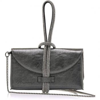 Bolso de mano multiposición en charol plata con detalle de asa en glitter