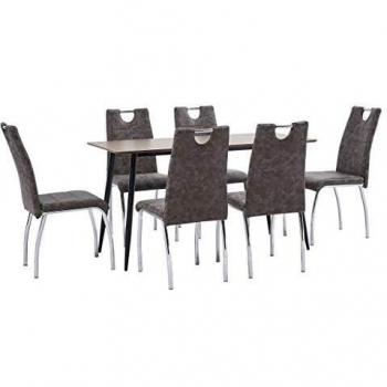 vidaXL Juego de Comedor 7 Piezas Cuero Sintético Mobiliario Decoración Interior Casa Hogar Robusto Duradero Resistente Funcional Práctico Útil Marrón