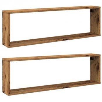 Estantes cubo de pared 2 uds madera envejecida 100x15x30 cm