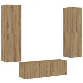 Muebles de TV de pared 3 piezas en madera de ingeniería roble artesanal