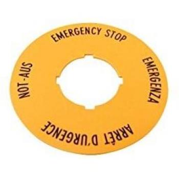 Eaton M22-XAK11 Emergency Stop Label, Ø 90 mm x H 90 mm, Yellow, Multi-language (de/en/fr/it), 1 pc