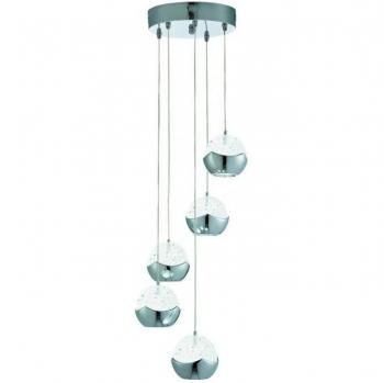Lámpara colgante Iceball de 5 LED en cromo y vidrio