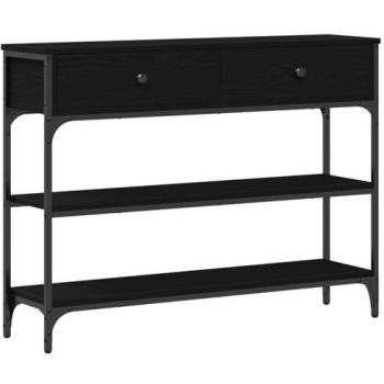 Mesa Consola Moderna de Roble Negro con Cajón y Estante 100 x 25 x 75 cm