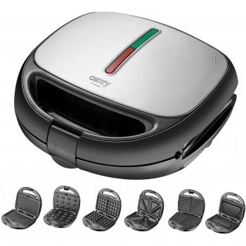 Camry CR3057 6-in-1 Sandwich Maker with Interchangeable Plates, Toaster, Waffle Maker, Grill for Meat and Fish, Automatic Temperature Control, 1200W