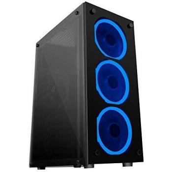 Mars Gaming MCG Blue - Caja PC, Cristal Templado, 3 Ventiladores LED Azul, ATX