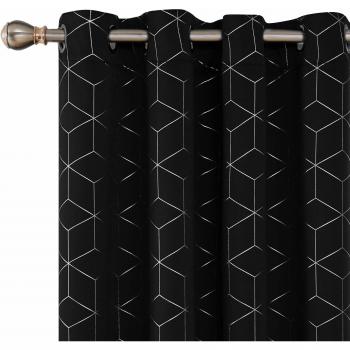 Deconovo Cortinas para Ventana de Salón Dormitorio y Cocina Diseño de Rombo con Ojales 2 Paneles 117 x 183 cm Negro
