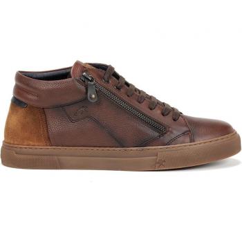 Zapatillas deportivas abotinadas de piel para hombre Fluchos F1550 marrón, con cordones y cremallera, estilo casual