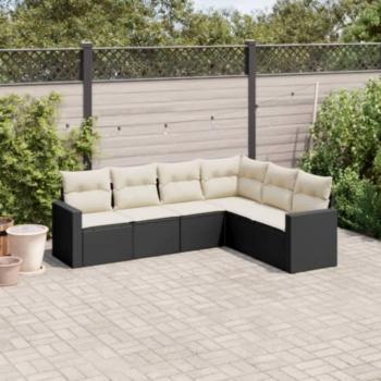 6-Piece Black Poly Rattan Garden Sofa Set with Cushions