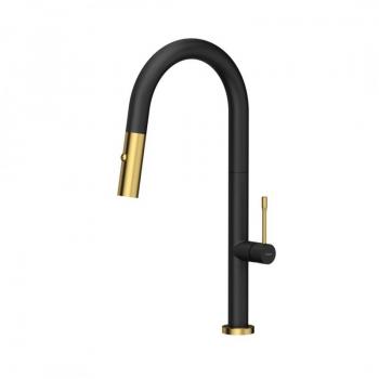 Grifo de cocina extraíble QUADRON FELICITY T LINE acero puro carbono/PVD dorado