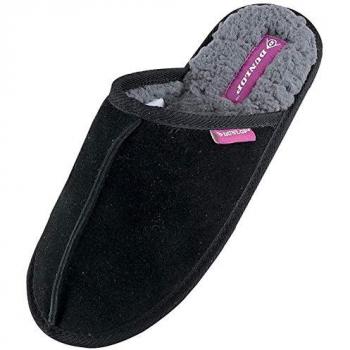 Dunlop Women's Plush Comfy Suede Mules Slippers - Winter Warmth - Black Size 3 (UK)