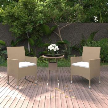 3-Piece Beige Poly Rattan Garden Dining Set