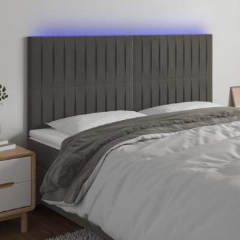 Cabecero LED gris oscuro en terciopelo 200x5x118/128 cm