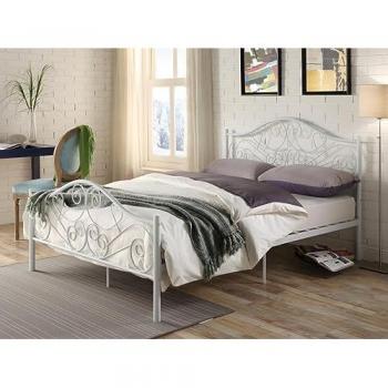 Cama 140 x 190 cm de metal blanco con colchón Leyna