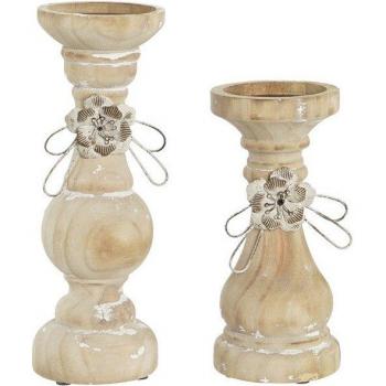 Portavelas de Madera (9,5 x 9,5 x 28 cm) - Set de 2