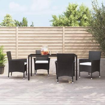Sillas de jardín con almohadas 4 PC en Polyrattan negro con cojines ratán sintético negro
