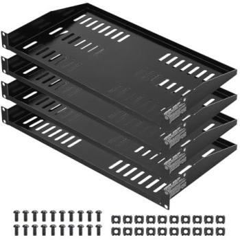 VEVOR 1U Server Rack Shelf, 4 Pack, 50 lbs Max Load-Bearing Vented Cantilever, Wall Mount or Rack Mount Shelf with Tray, 10 in Depth, Good Air Circulation for 19 Inch Cabinet Computer