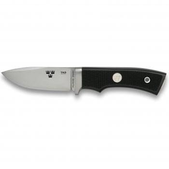 Fallkniven Cuchillo de Caza tre Kronor TK6 Fabricado en Acero de Polvo Laminado 3G y con una Hoja de 8 cm, Mango Thermorun con Funda de Cuero