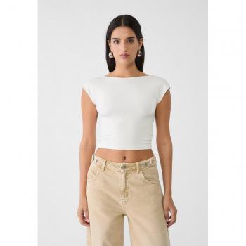 Ecru Open-back T-shirt - Stradivarius L