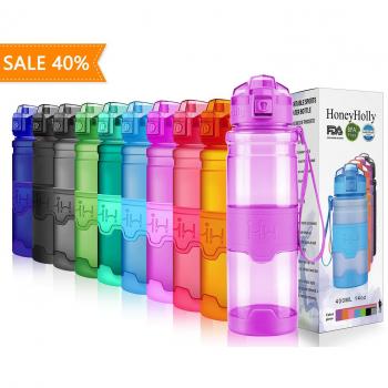 HoneyHolly Botella de Agua Deporte 400ml/500ml/700ml/1l, sin bpa tritan plastico, Reutilizables a Prueba de Fugas Botellas Potable con Filtro para niños, Colegio, Sport, Gimnasio, Trekking, Bicicleta