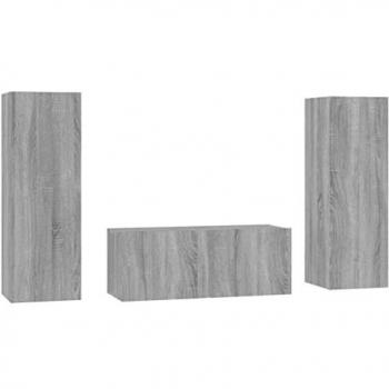 Set de Muebles para TV 3 Piezas en Madera Contrachapada Gris Sonoma