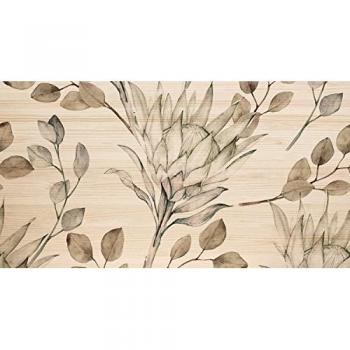 Cabecero de Madera Maciza Estampado 'Ramas Protea Tonos Pardos' en Tono Natural - Medidas 180x80cm