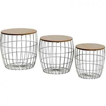 THINIA HOME Kit 3 Mesitas de Centro Redondas Tribal Beige/Blanco