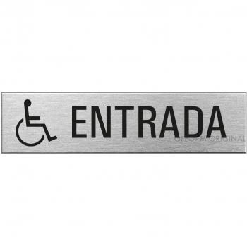 Placa de Puerta – Entrada para Minusválidos | Señal Acero Inoxidable con Pictograma 160 x 40 mm | Ofform Original Producto No.27141