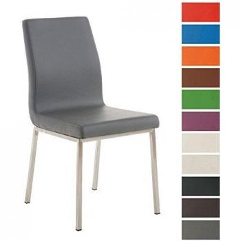 Silla de Comedor Colmar Gris con Asiento de Piel Sintética y Estructura de Acero Inoxidable