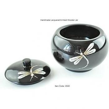 Decorativo Oriental/Jar/ - Caja de almacenaje con tapa hecha a mano Laquered & Cuenco de madera tallada Caja, joyero - Negro - h040
