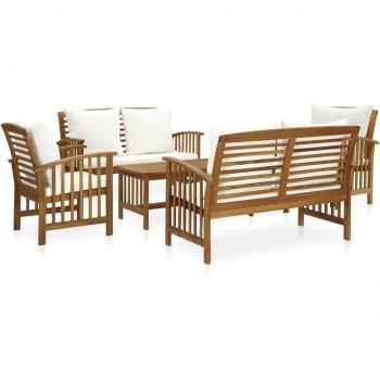 Conjunto de Muebles de jardín 5 piezas con cojines de madera maciza de acacia