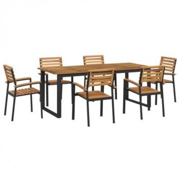 7-Piece Garden Dining Set - Solid Acacia Wood and Metal Outdoor Furniture