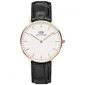 Reloj de Mujer Daniel Wellington Classic Reading 36mm con Caja de Oro Rosa y Correa de Cuero Negro