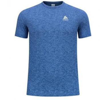 Odlo Essential Seamless Crew Neck Camiseta de Running para Hombres - Azul Oscuro, Manga Corta, Diseño Seamless