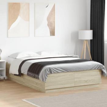 Cama con luces LED Sonoma Oak 150x200 cm Madera multicapa Marrón