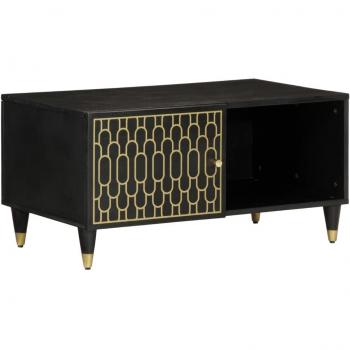 Mesa de centro de madera maciza de mango 80x50x40 cm Marrón miel y Negro, Mesita de Salón o Comedor o Auxiliar, Mesa de Café