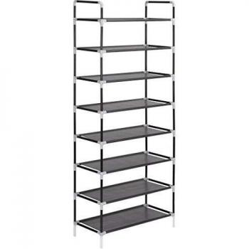 vidaXL Shoe Rack with 8 Shelves Metal and Non-woven Fabric Black
