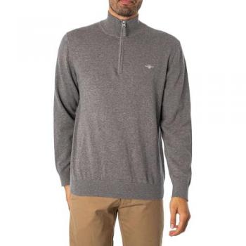 Jersey Clásico de Algodón con Media Cremallera para Hombre en Gris Oscuro Melange - Talla S