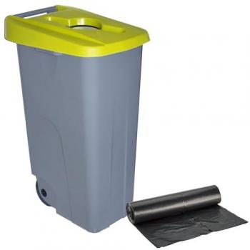 Contenedor Abierto Wellhome 110L Amarillo H.88cm + Rollo 10 bolsas de basura 120L