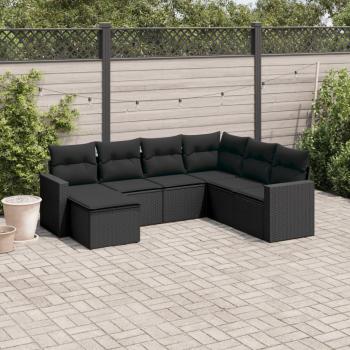 Juego de sofás de jardín con almohadas 7 piezas Polyrattan negro