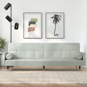 Sofá cama terciopelo gris claro con almohadas y cojines Vidaxl