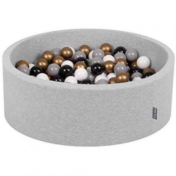 KiddyMoon 90X30cm/300 Bolas ∅ 7Cm Piscina De Bolas para Ninos Hecha En La UE, Gris Clr:Blanco,Gris,Negro-Oro