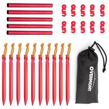 Overmont kit juego de accesorios estacas de campaña reemplazo reparación para tienda de campaña camping clavijas de tierra+ palos de repuesto reparación de tienda+ tensor de cuerda contraviento aluminio